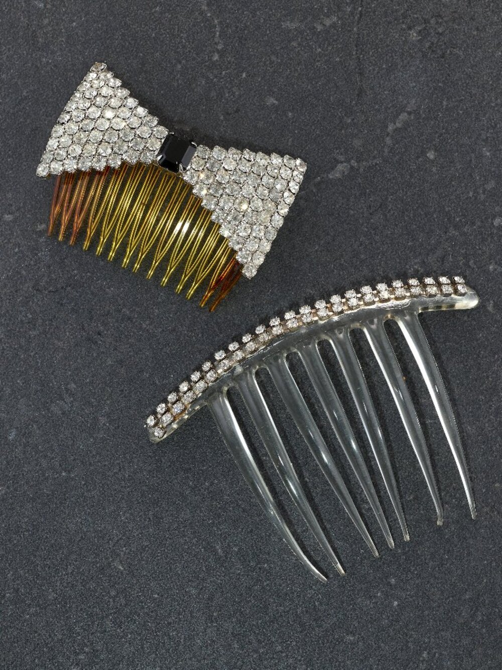 Vintage 1960s Rhinestone Bow Hair Combs Clips Set of 2